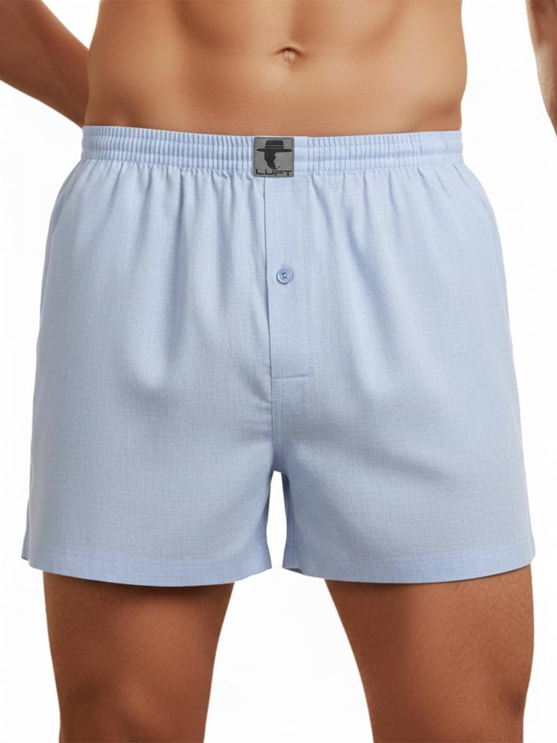 LUFT Mens Boys Man Linen Soft Stretch Comfortable Comfort Elastic Waistband Breathable Low Rise Classic Functional Seamless Casual Trunks Briefs Underpants Underwear Boxer Shorts, Light Blue Large - Image 1